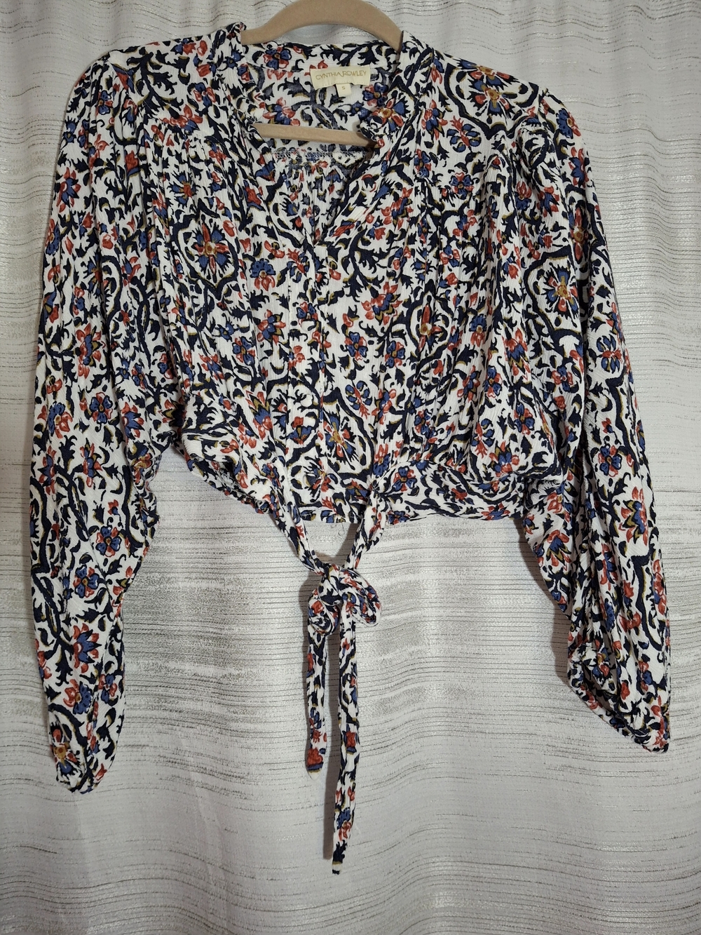 Cynthia Rowley Floral Tie-Front Women's Crop Top - White Navy Coral Small